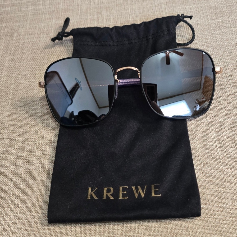Krewe Sabine Sunglasses Black Rose Gold Square Metal Frames Grey Gradient‎ Lens